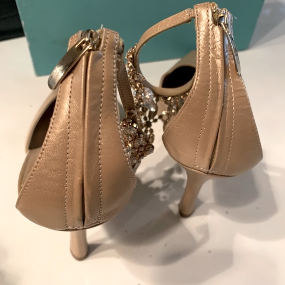 Rebecca Blue, dress shoes size 10, Gold, crystal details around ankle strap. 4” - Picture 4 of 10